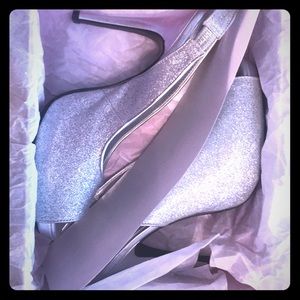 new size 8 slingback peep toe  silver heels